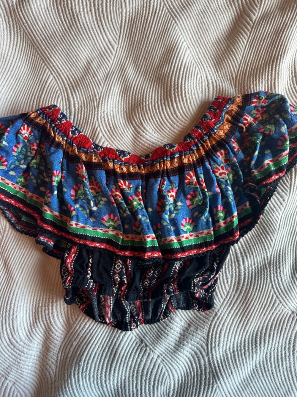 Forever 21 Red, Blue and Purple Floral Off-Shoulder Top